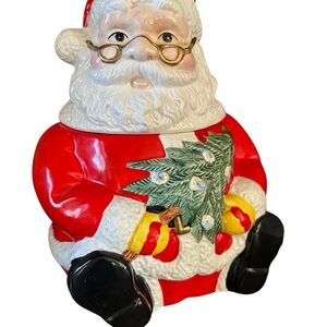 Vintage Gibson Housewares Santa Claus Cookie Jar with Christmas Tree